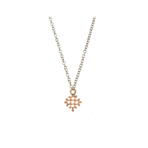 Girocollo mini croce fiorita argento e oro, Laurent Gandini